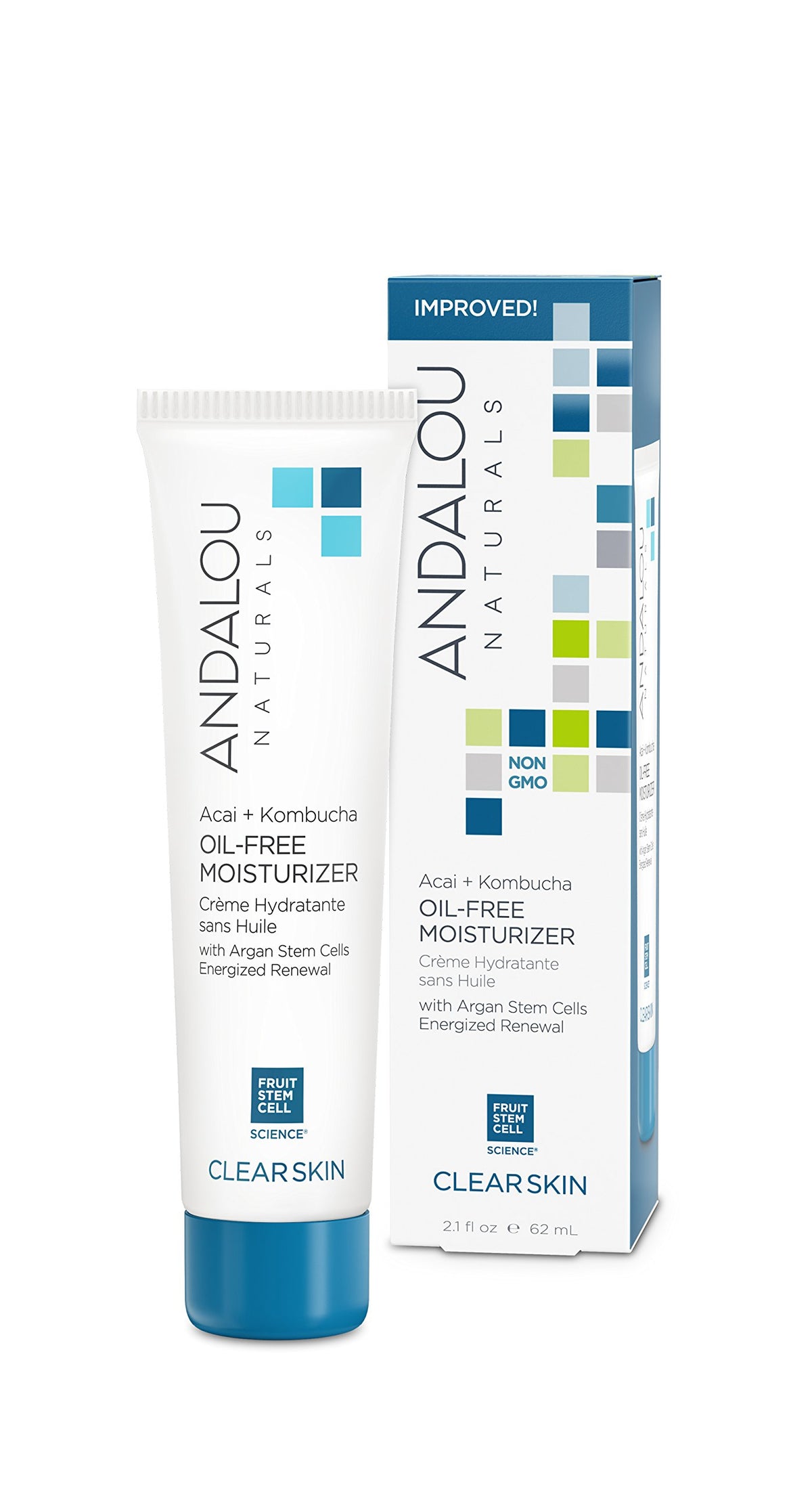 Andalou Naturals Acai Kombucha oil-free moisturizer bottle closeup for oil-free hydration and balanced skin