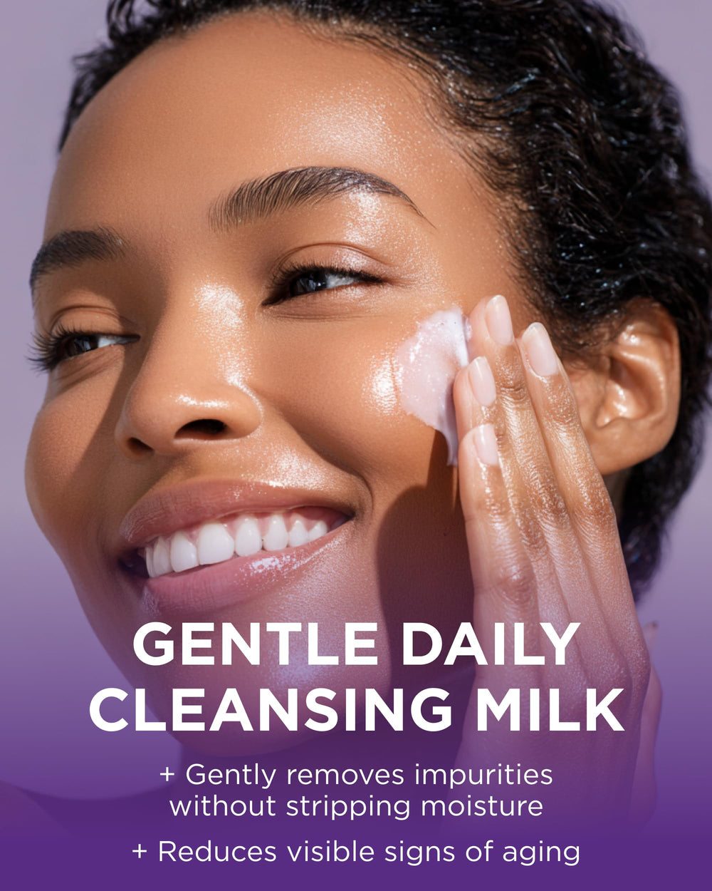 Andalou Naturals age-defying apricot cleansing milk lather close-up shows makeup removal with soft texture.