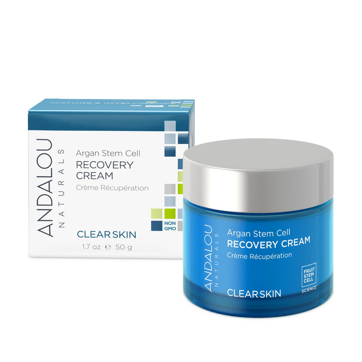 Andalou Naturals Argan Stem Cell Recovery Cream jar promotes overnight renewal and hydration