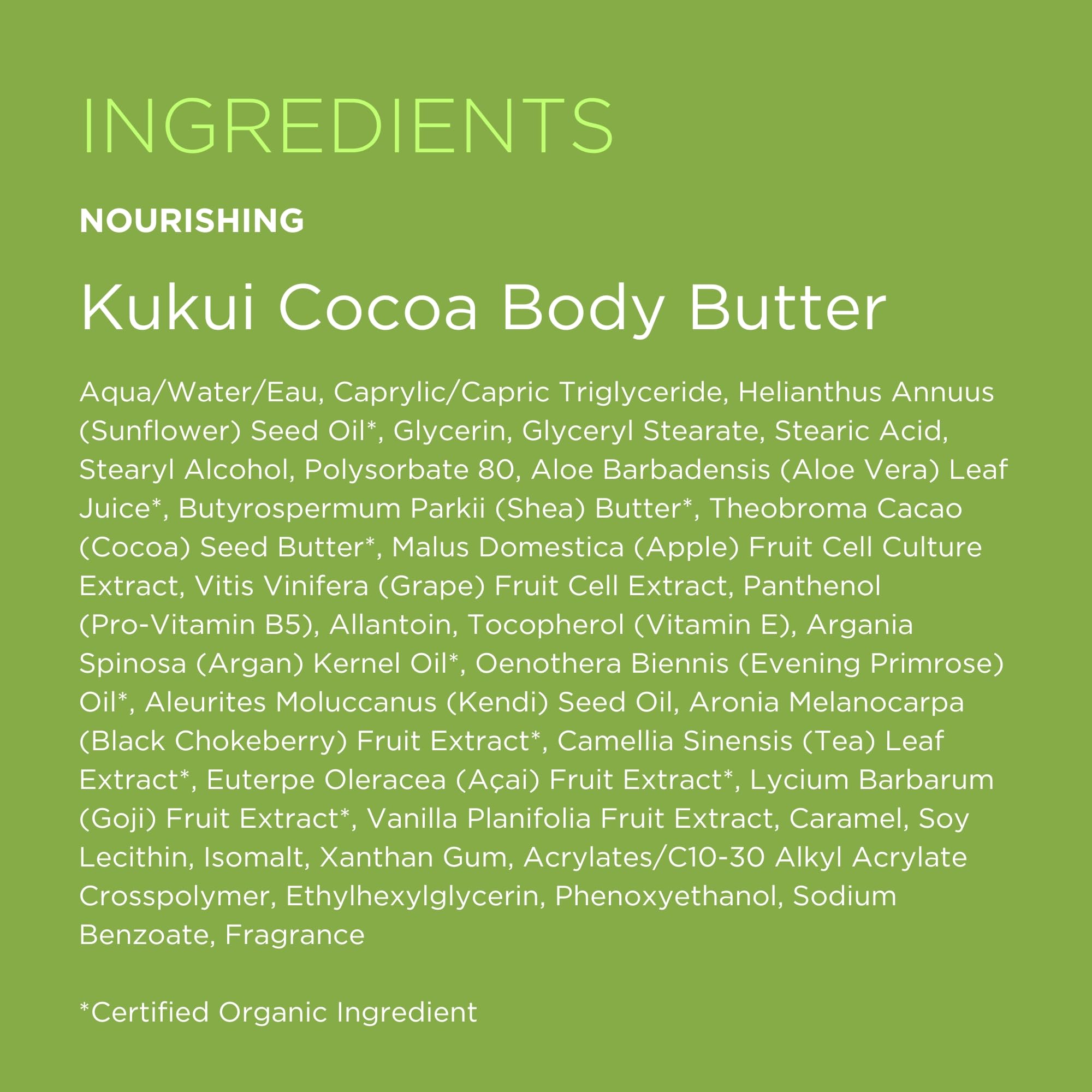 Andalou Naturals body butter kukui oil shot emphasizing skin conditioning benefits