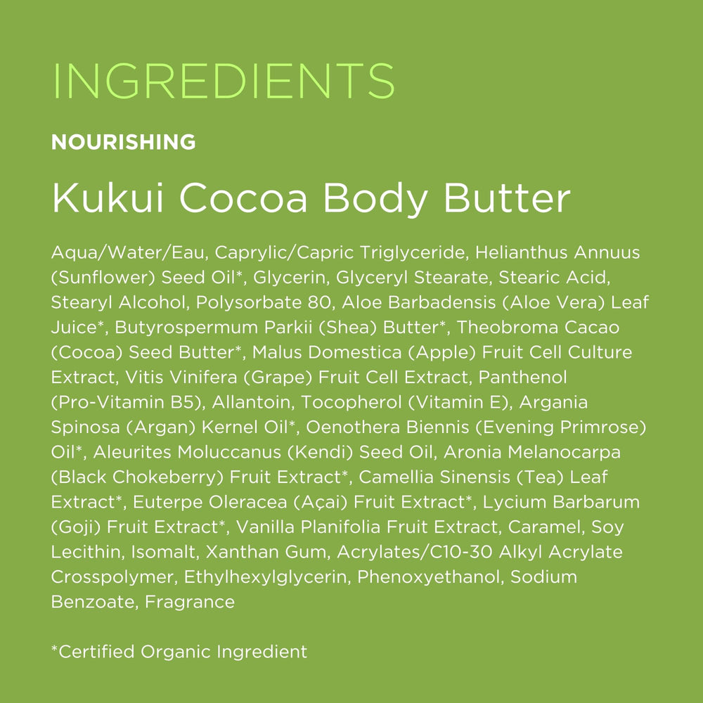 Andalou Naturals body butter kukui oil shot emphasizing skin conditioning benefits