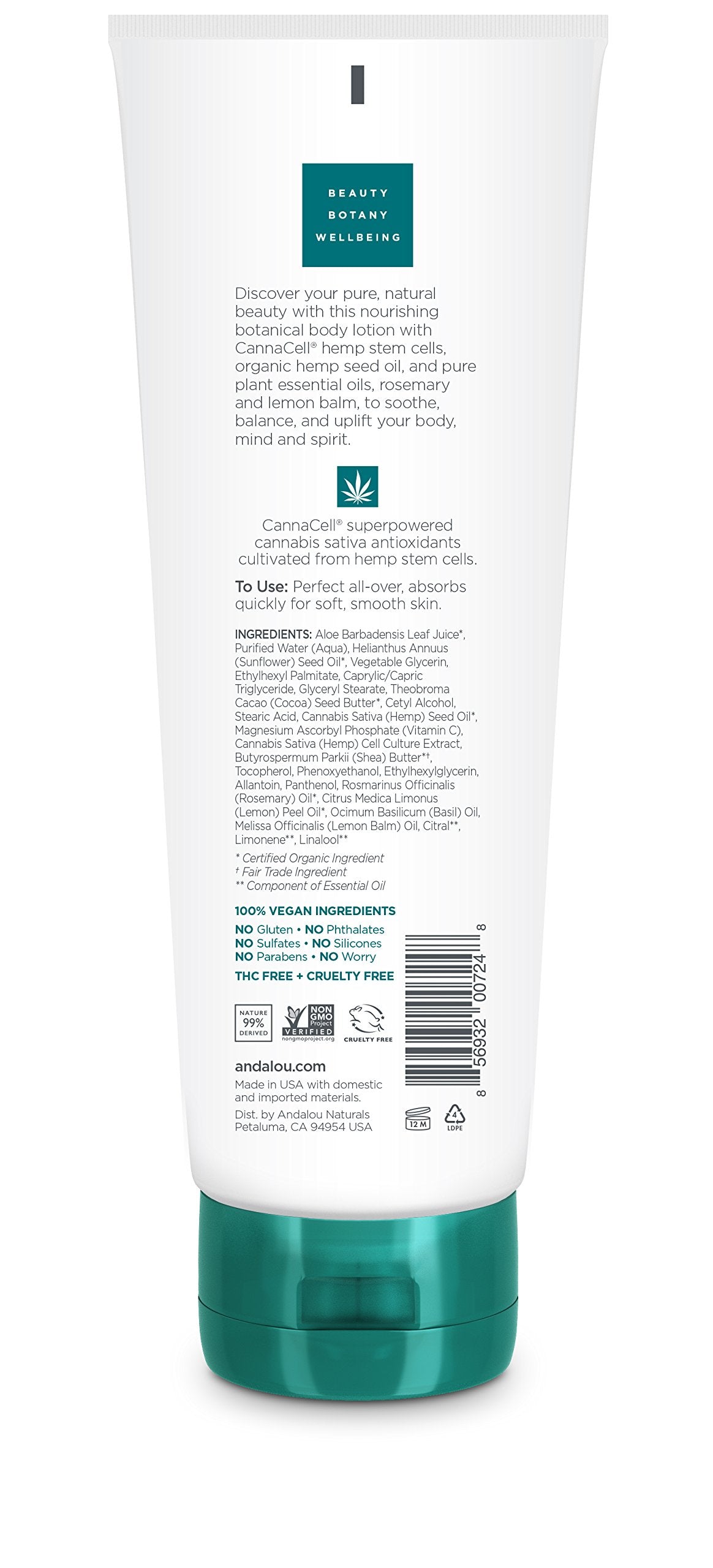 Creamy texture swirl of Andalou Naturals Joyful lotion for quick absorption.