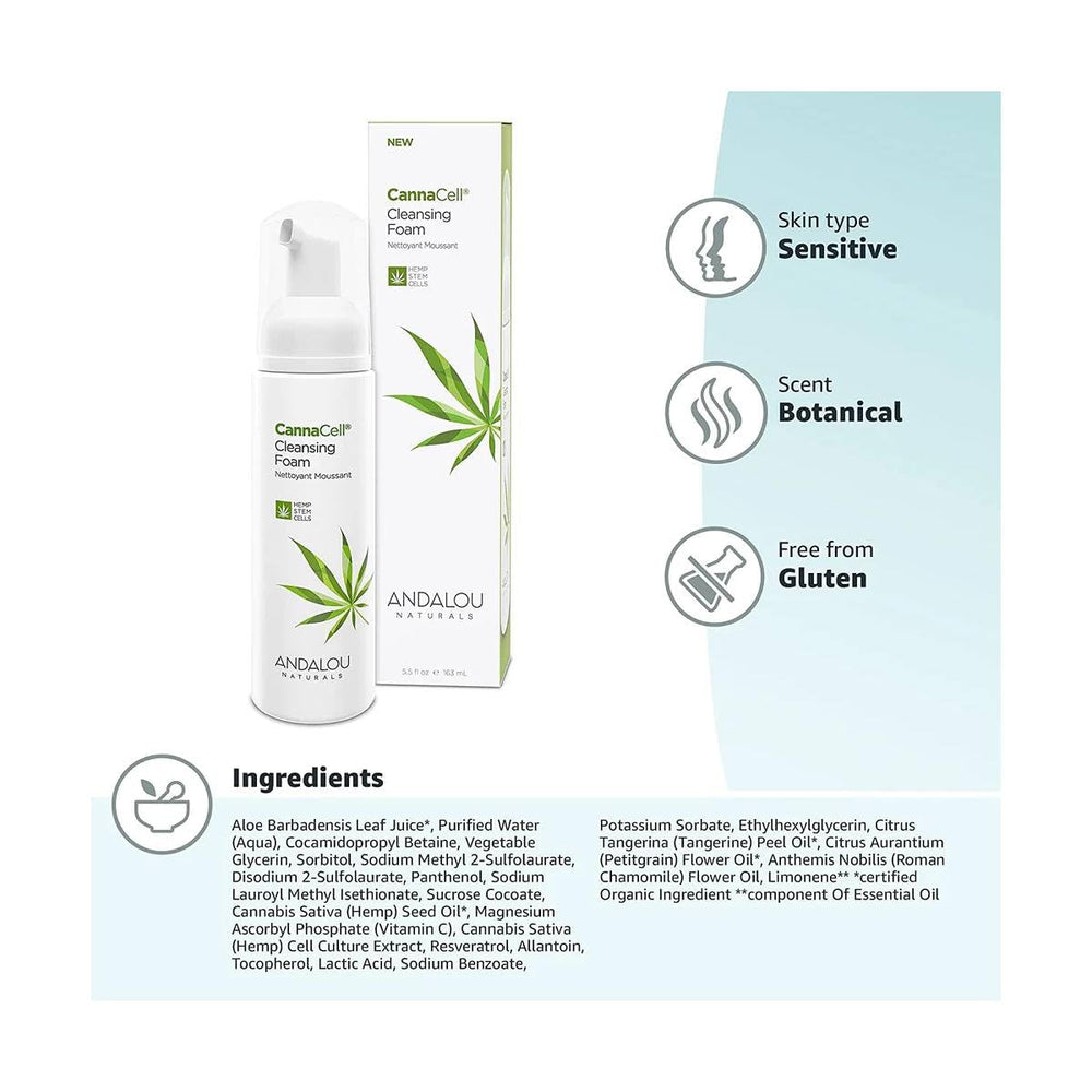 Andalou Naturals CannaCell Cleansing Foam foamy-lather-closeup reveals rich, mild cleansing.