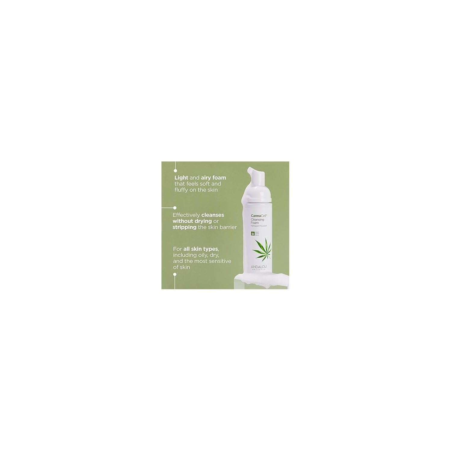Andalou Naturals CannaCell Cleansing Foam ingredients-hemp-seed-oil emphasizes plant-powered nourishment.