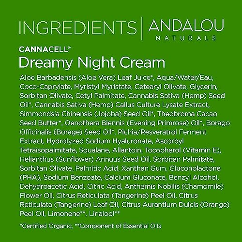 Andalou Naturals CannaCell Dreamy Night Cream on skin shows radiant texture.