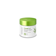 Andalou Naturals CannaCell Dreamy Night Cream jar closeup, showcasing hydrating glow.