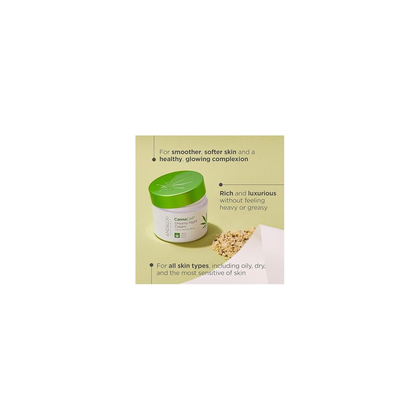 Andalou Naturals CannaCell Dreamy Night Cream tube-dispensing for easy nightly use.