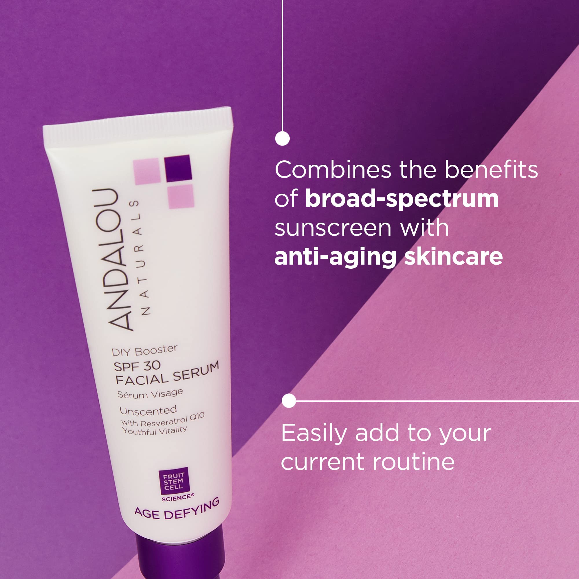 Andalou Naturals SPF30 serum dispense shot for easy application.