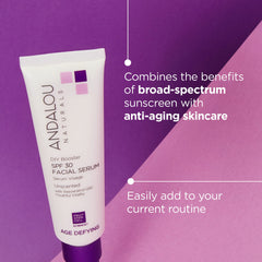 Andalou Naturals SPF30 serum dispense shot for easy application.