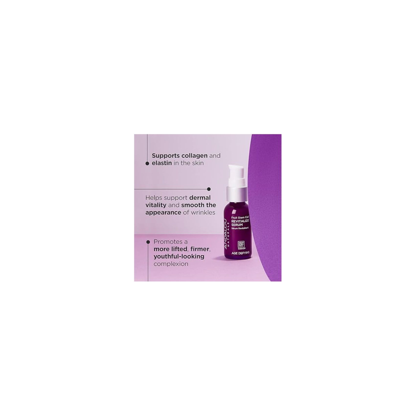 Andalou Naturals Fruit Stem Cell Revitalize Serum dropper releasing a small amount for quick use.