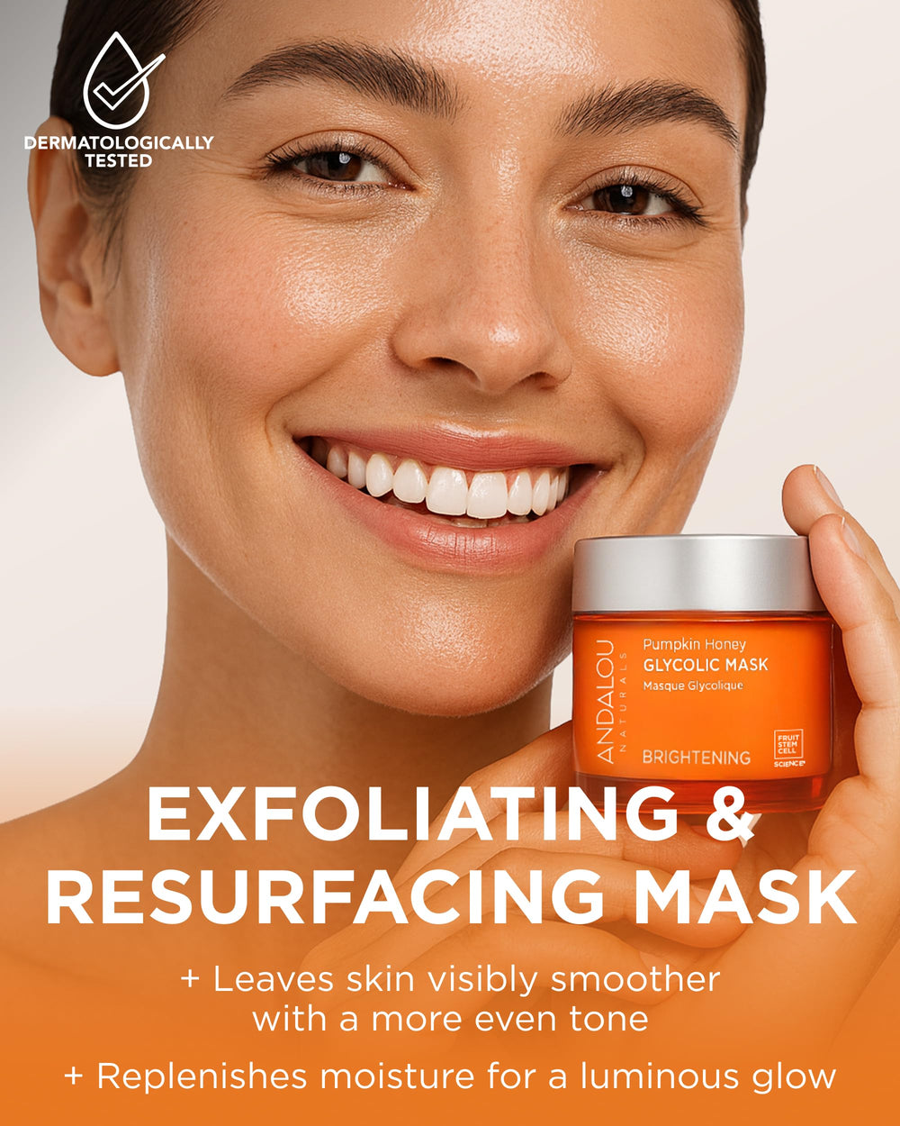 Andalou Naturals mask texture on skin shows gentle exfoliation