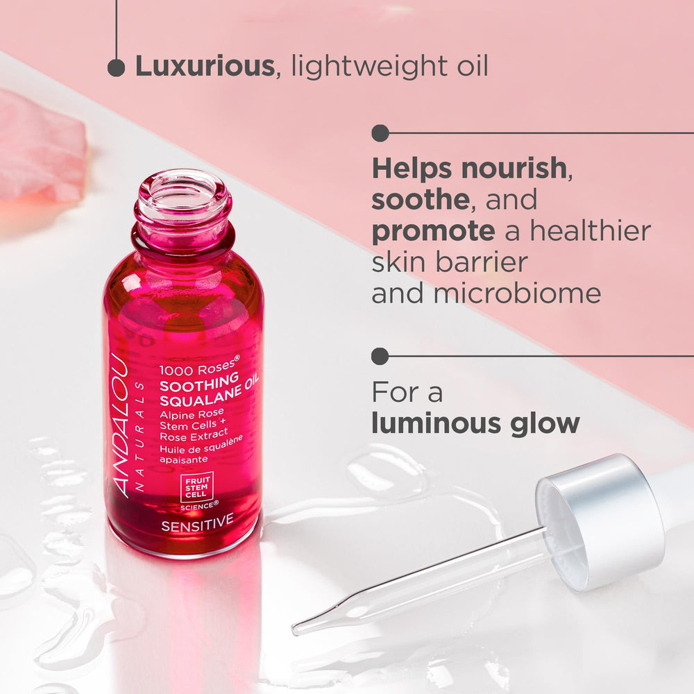 Andalou Naturals Rose Extract closeup highlights floral ingredients for gentle skincare.