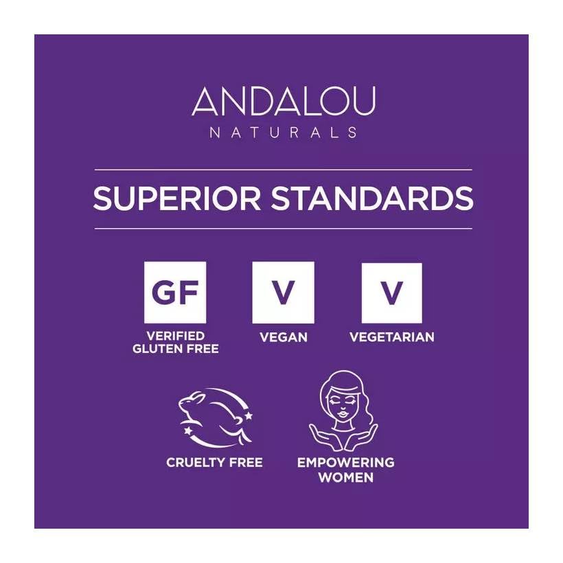 Andalou Naturals serum on shelf beauty routine with natural, antioxidant-rich formula.
