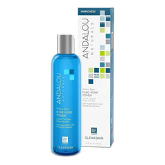 Andalou Naturals Willow Bark Toner being applied to the cheek for pore refinement.