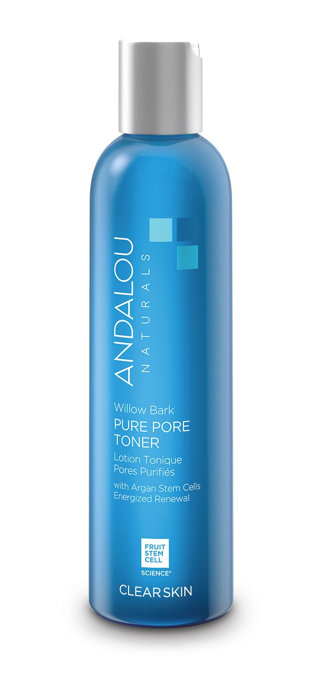 Andalou Naturals Willow Bark Toner bottle promoting refreshed pores and clarity.