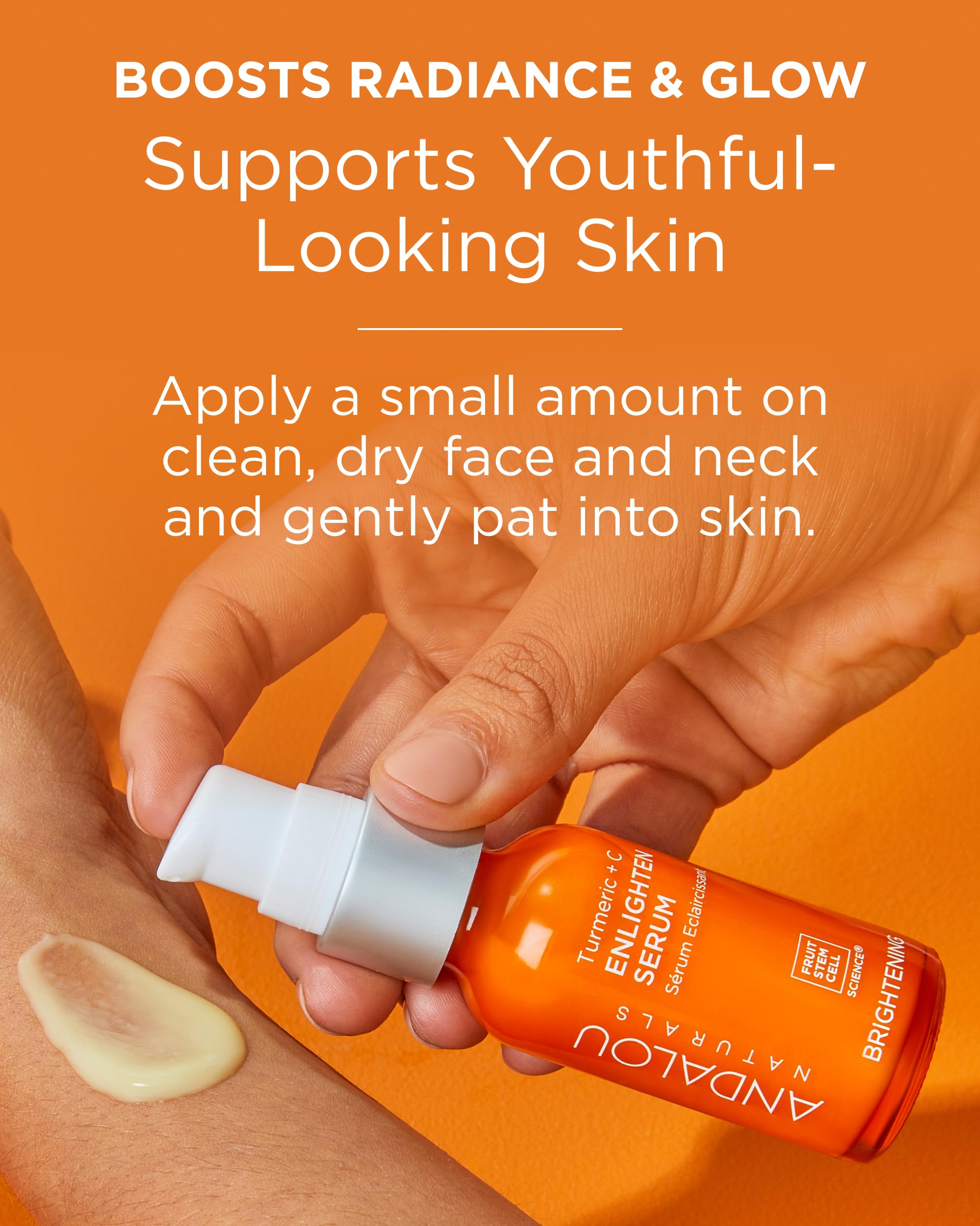 Andalou Naturals Enlighten Serum on the face suggests gradual brightening and even tone.