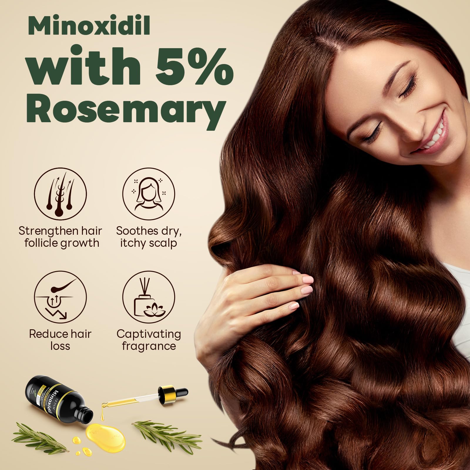 Andelusita minoxidil serum texture shows non-greasy daily-use formula.