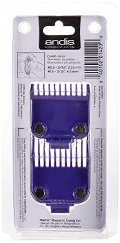 Andis 01420 dual-pack purple magnetic combs for attachment stability during styling.