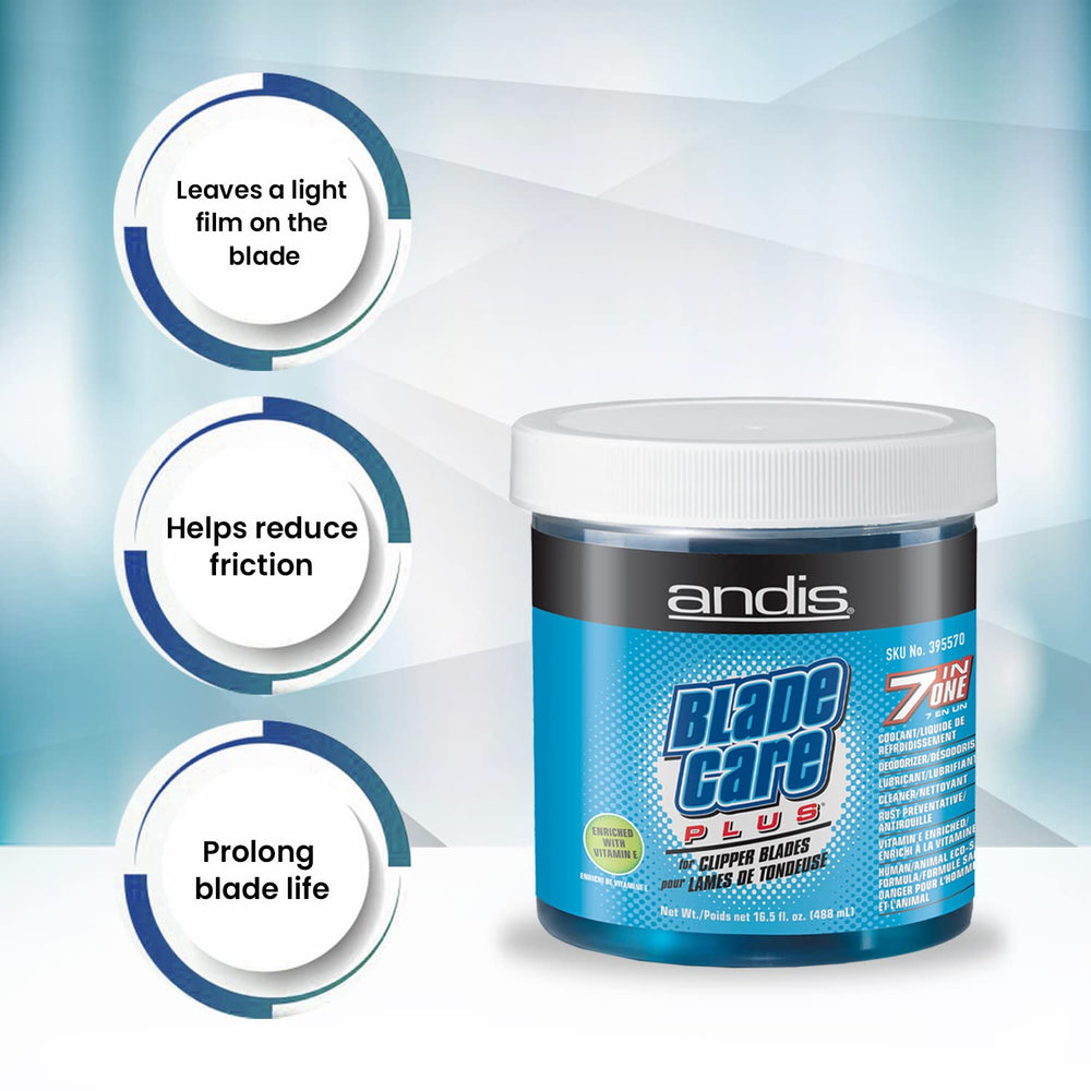 Andis Blade Care Plus Jar cleans blades to remove hair and buildup for smoother clipping
