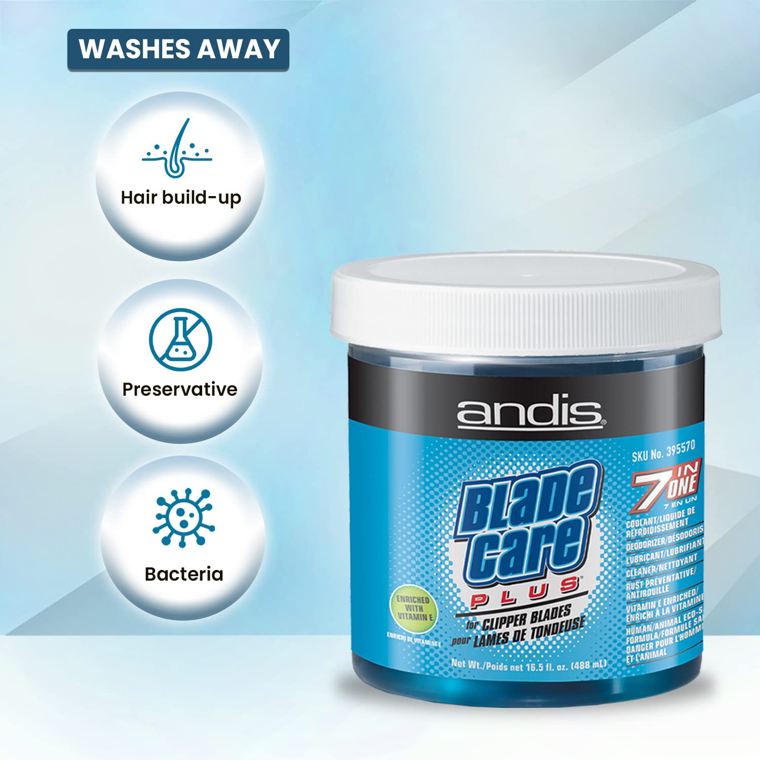 Andis Blade Care Plus Jar dip action shows fast 10 second cleaning and cooling