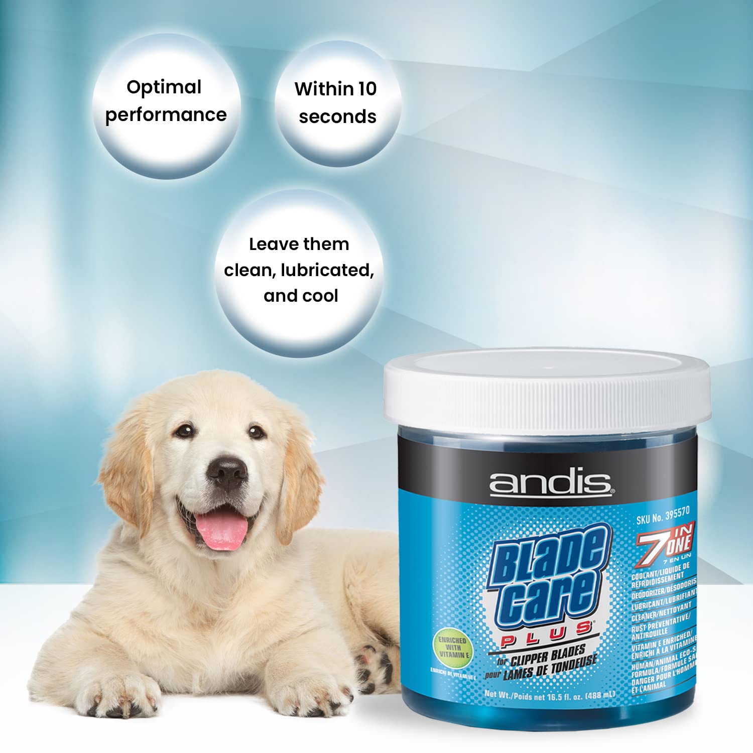 Andis Blade Care Plus Jar leaves a light lubricating film to reduce friction