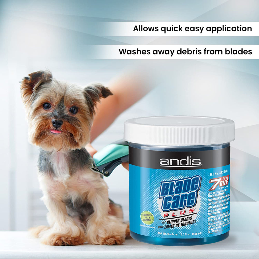 Andis Blade Care Plus Jar vitamin E detail highlights natural decontaminant benefits