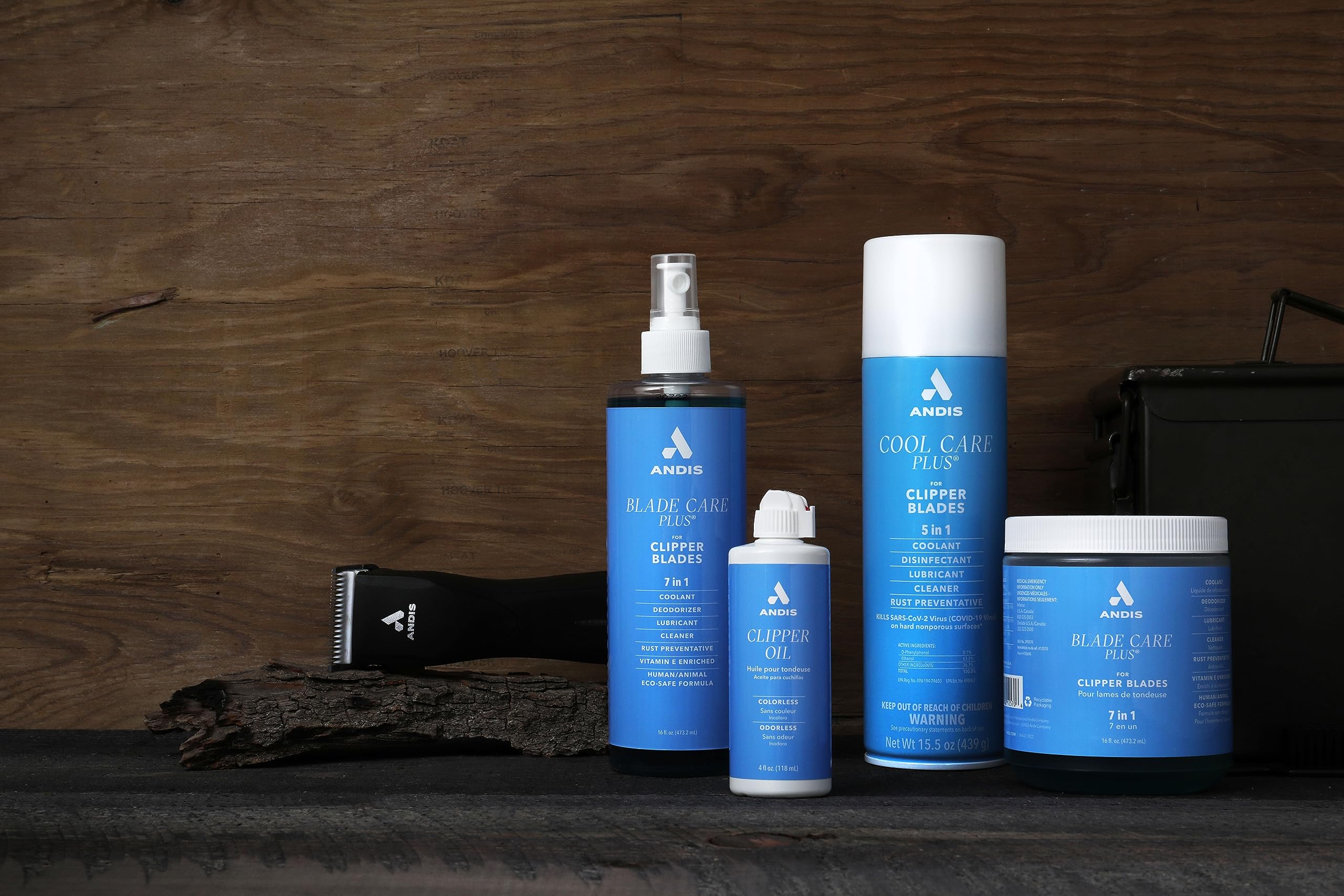 Andis Cool Care Plus blade-cleaning action sprays between cuts.
