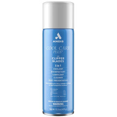 Andis Cool Care Plus blade aerosol spray for clipper blades, ideal for quick cleaning and lubrication.