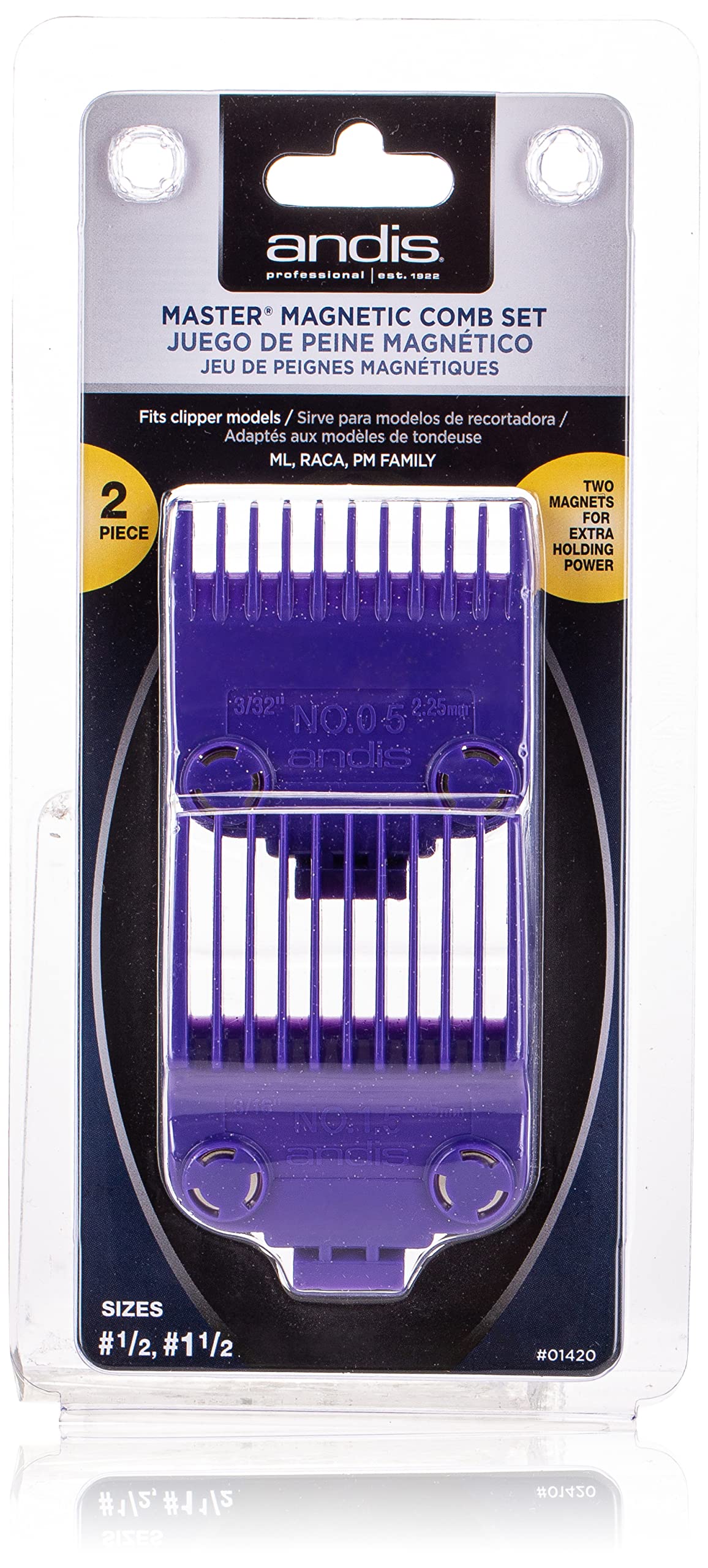 Andis Master magnetic comb 0.5in in purple for precise fades and length control.