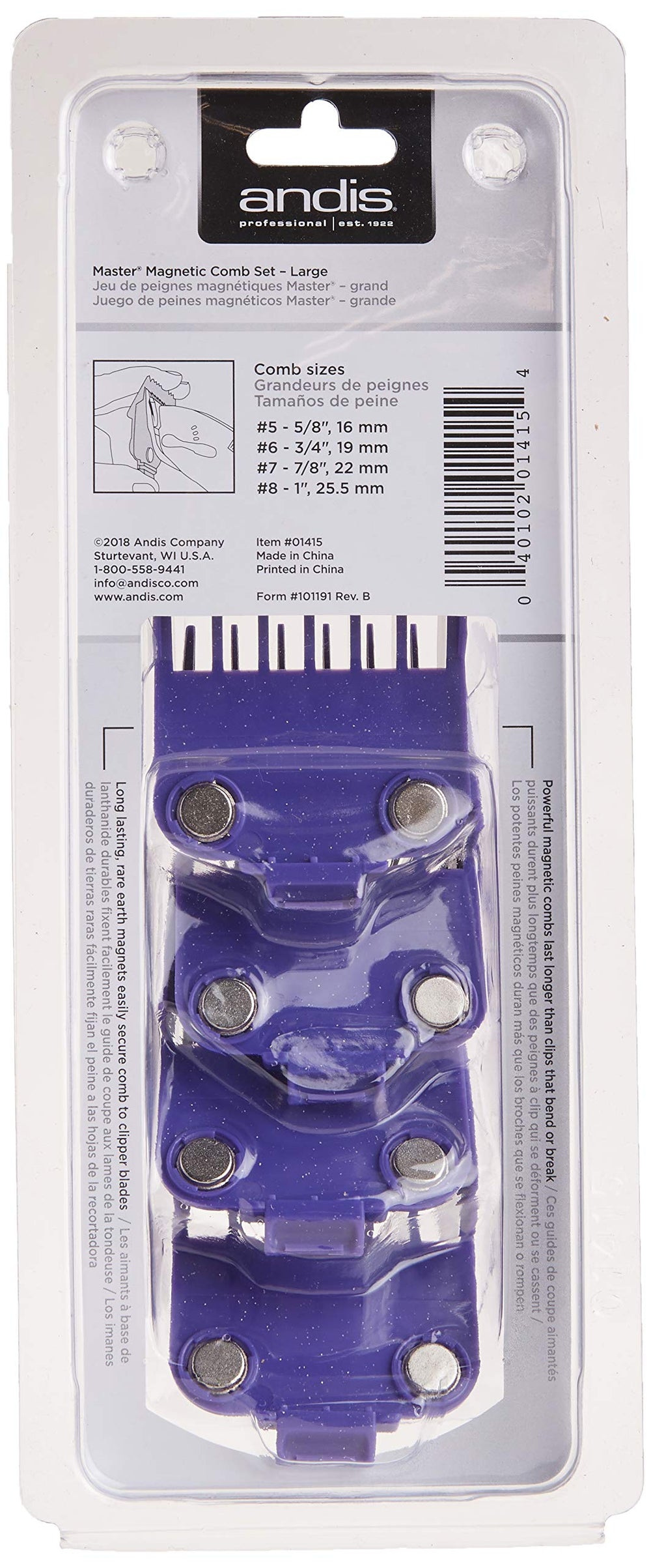 Andis Master Dual Magnet Large Comb four sizes for precise fades and shaping.