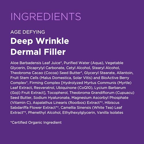 Andalou Naturals Deep Wrinkle Dermal Filler packaging box showcases natural ingredients.
