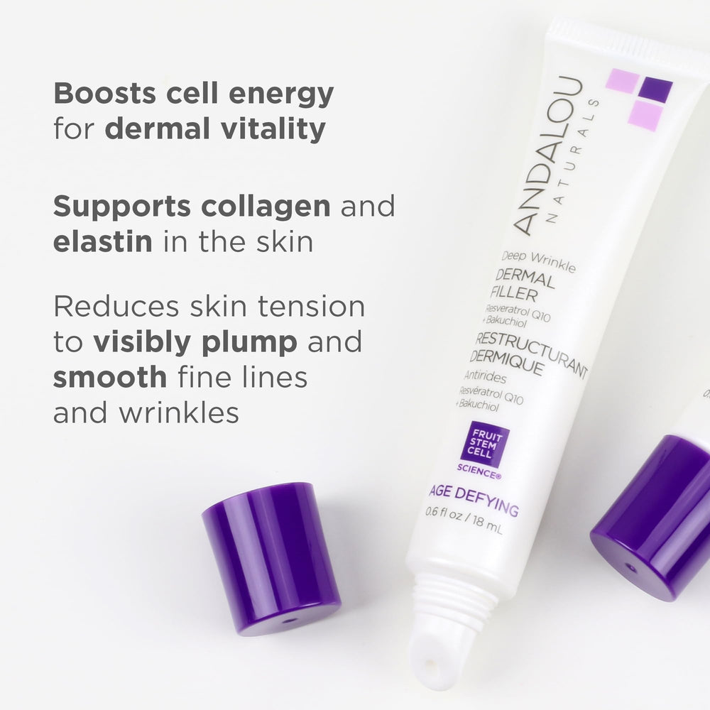 Andalou Naturals Deep Wrinkle Dermal Filler texture close-up reveals rich, hydrating cream.