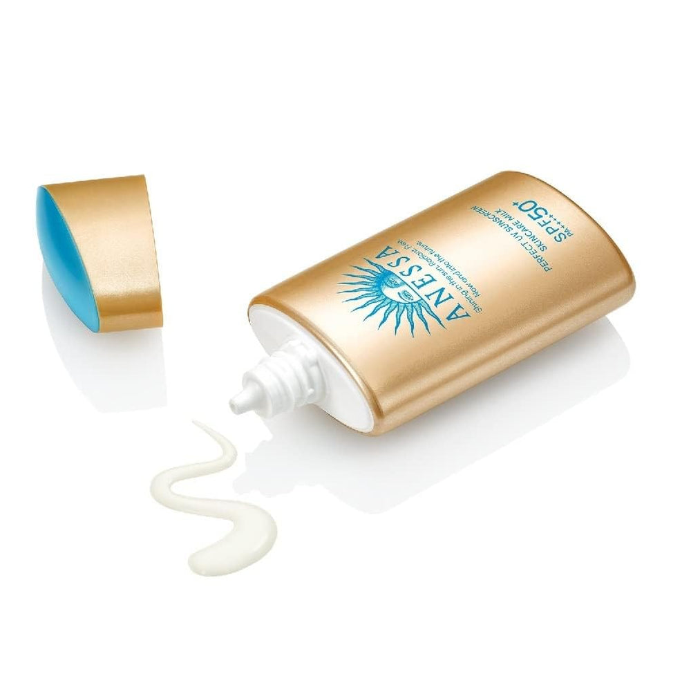 Anessa Perfect UV Skin Care Milk N swatch showing quick absorption.