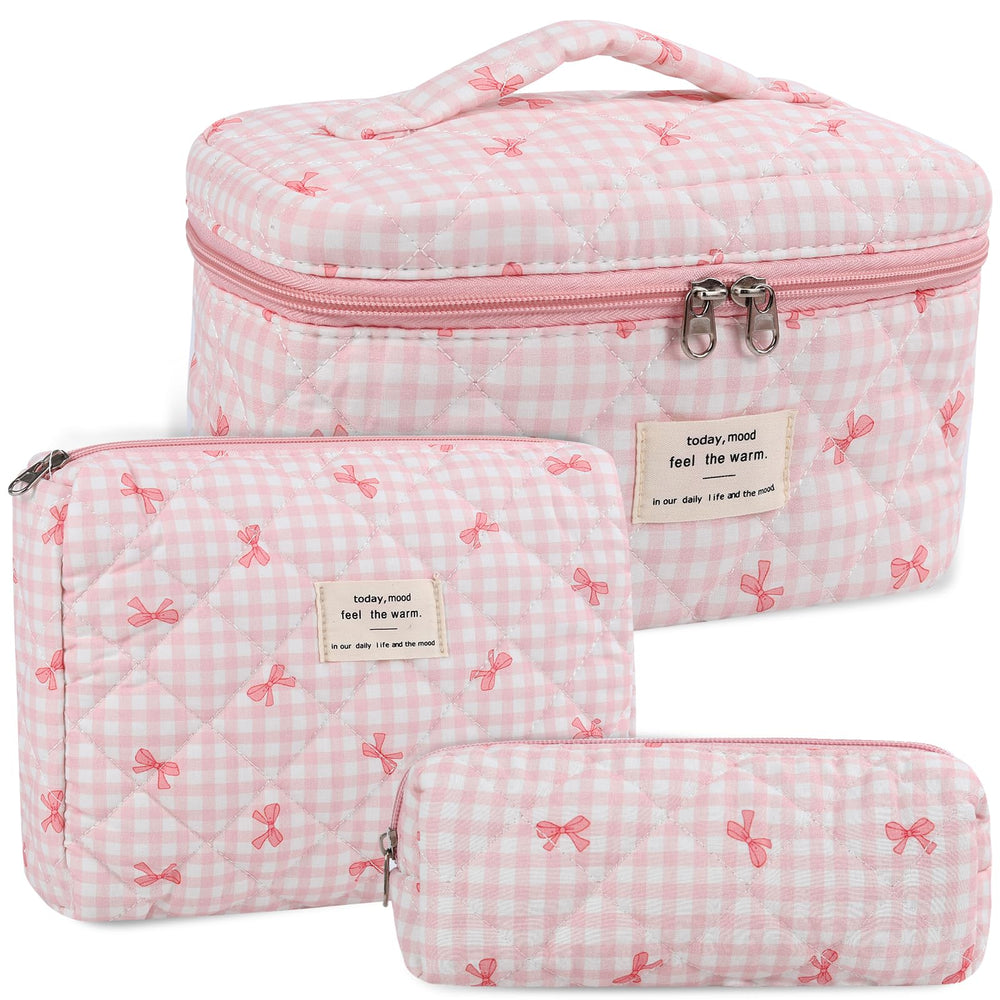 Anfly makeup bag quilted floral pink — stylish travel organizer for cosmetics