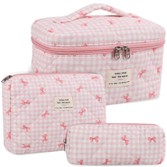 Anfly makeup bag quilted floral pink — stylish travel organizer for cosmetics