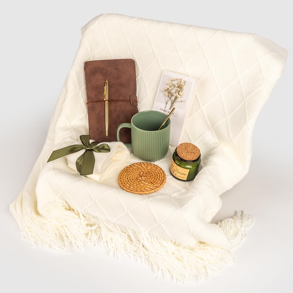 Anforsun 9pcs self-care gifts for women including blanket, mug, and candle