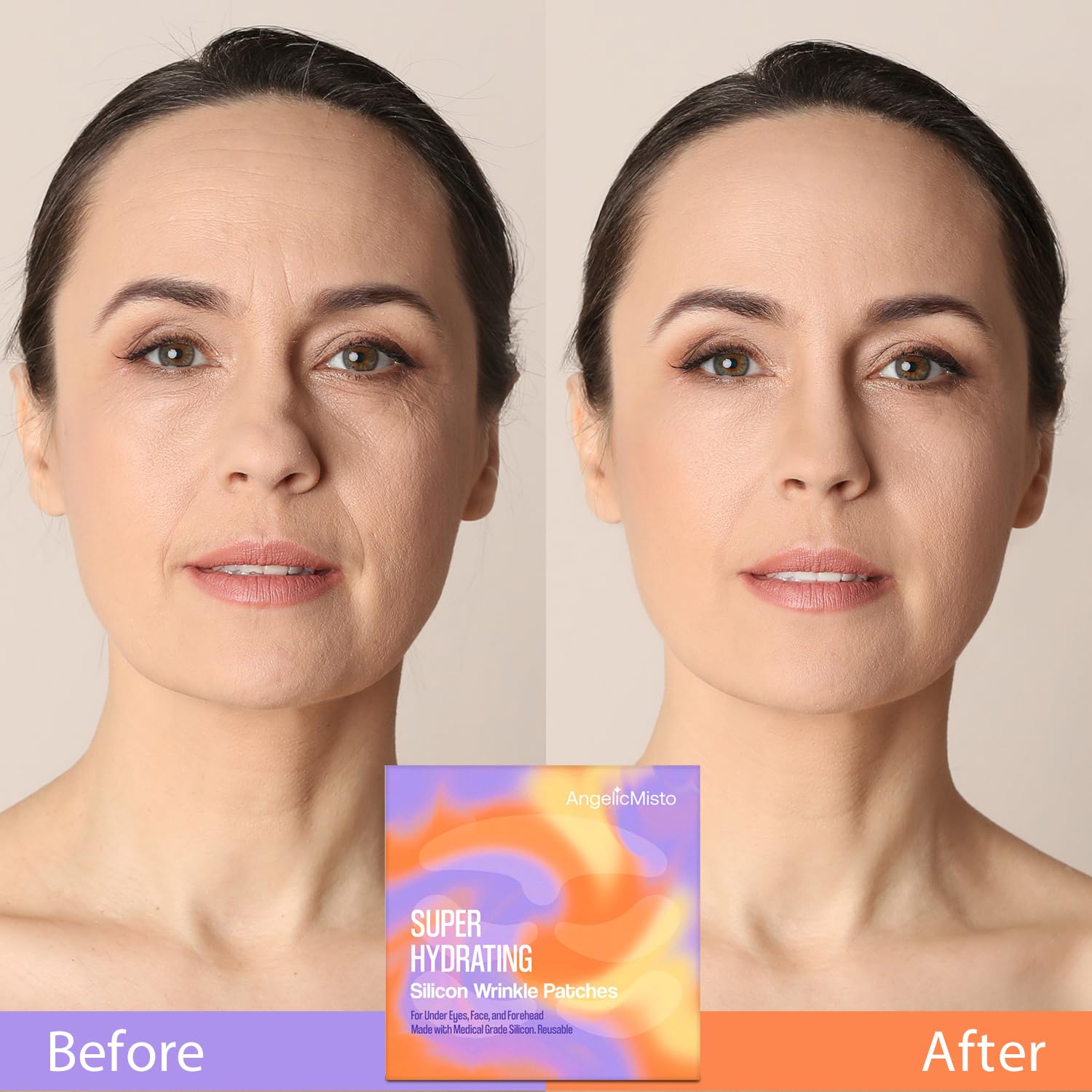 AngelicMisto face patches closeup: medical-grade silicone forms a barrier to reduce creasing