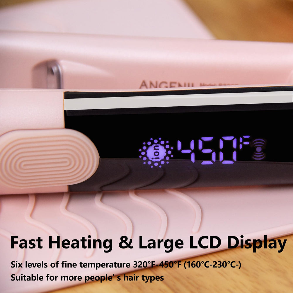 angenil pro round pink dual voltage hair straightener anti-scald handle feature for safer styling