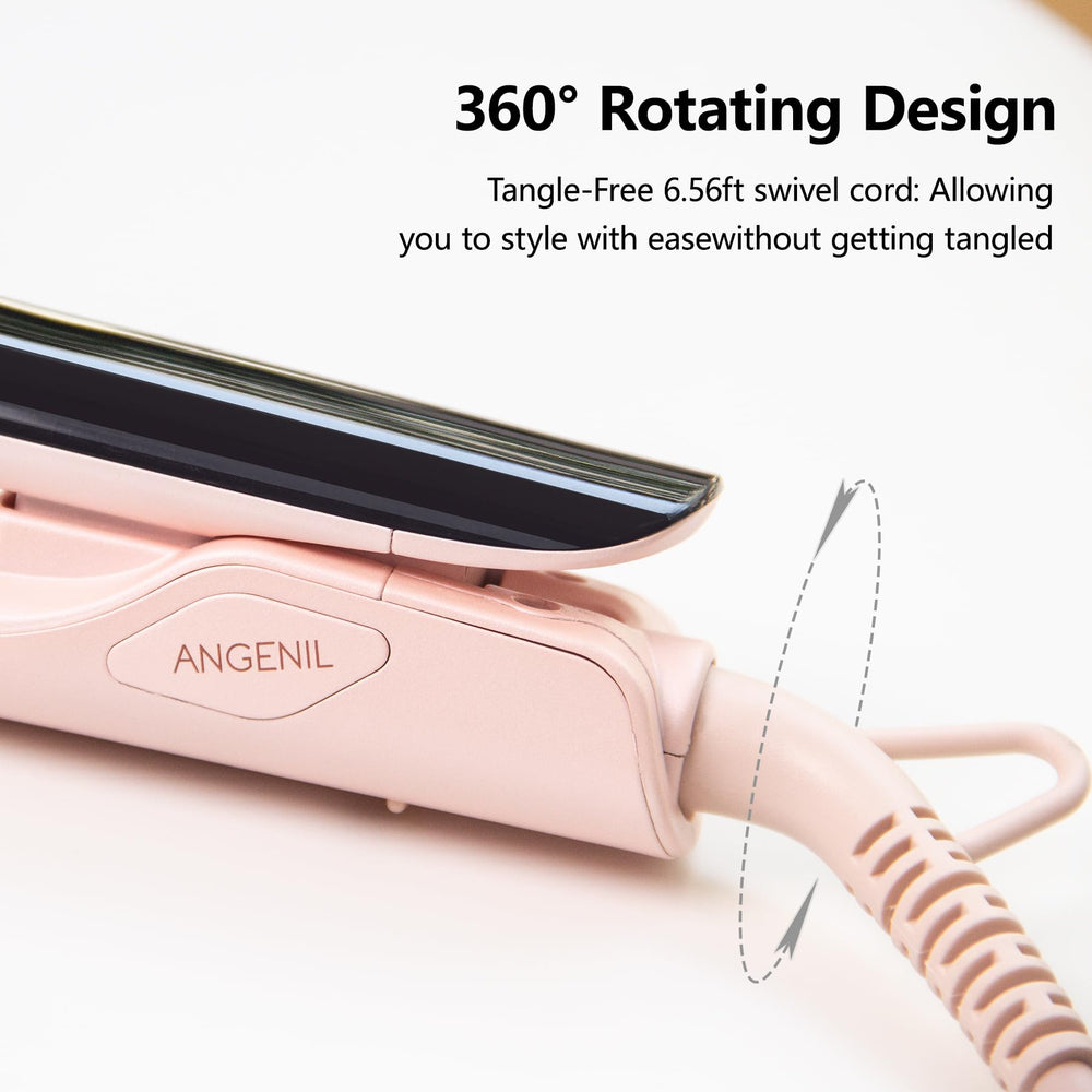 angenil pro round pink dual voltage hair straightener gift packaging with facial cleansing brush