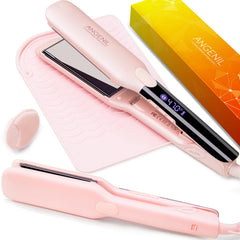 ANGENIL Pro Titanium Flat Iron plates close-up showing smooth heat distribution for frizz control