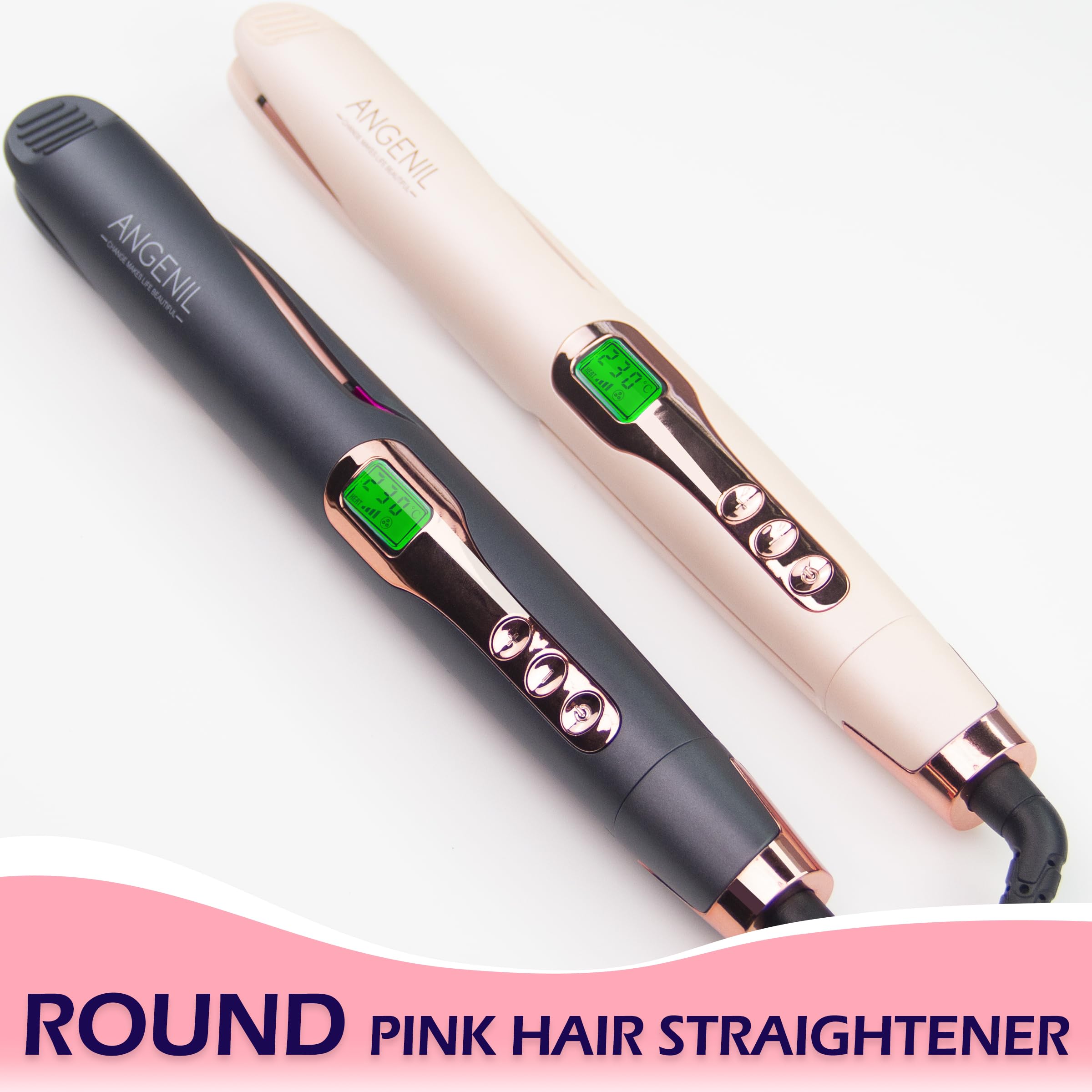 ANGENIL Pro Twist Flat Iron rotating cord reduces tangling during styling.