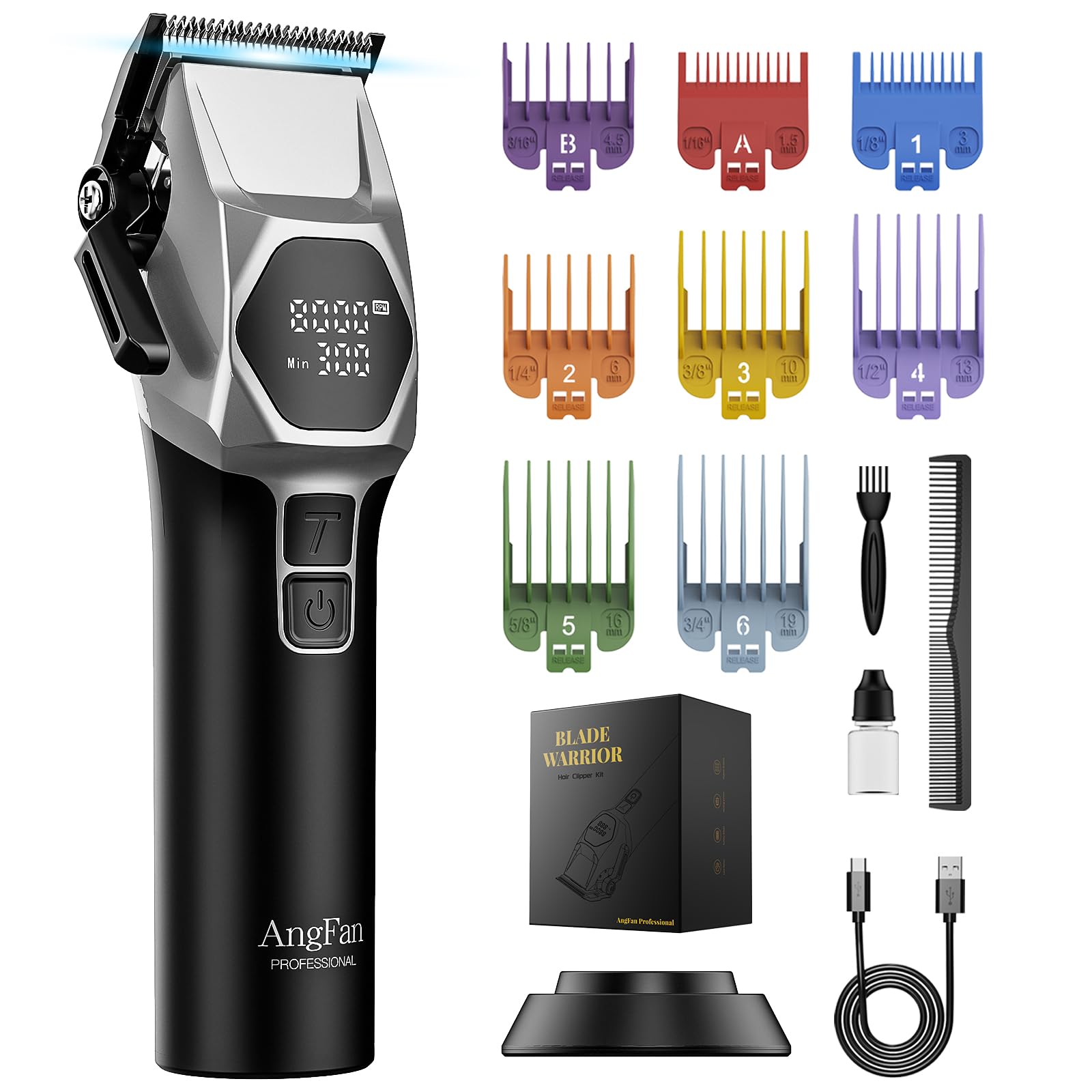 AngFan professional cordless clippers with 8000rpm motor deliver precise fades.