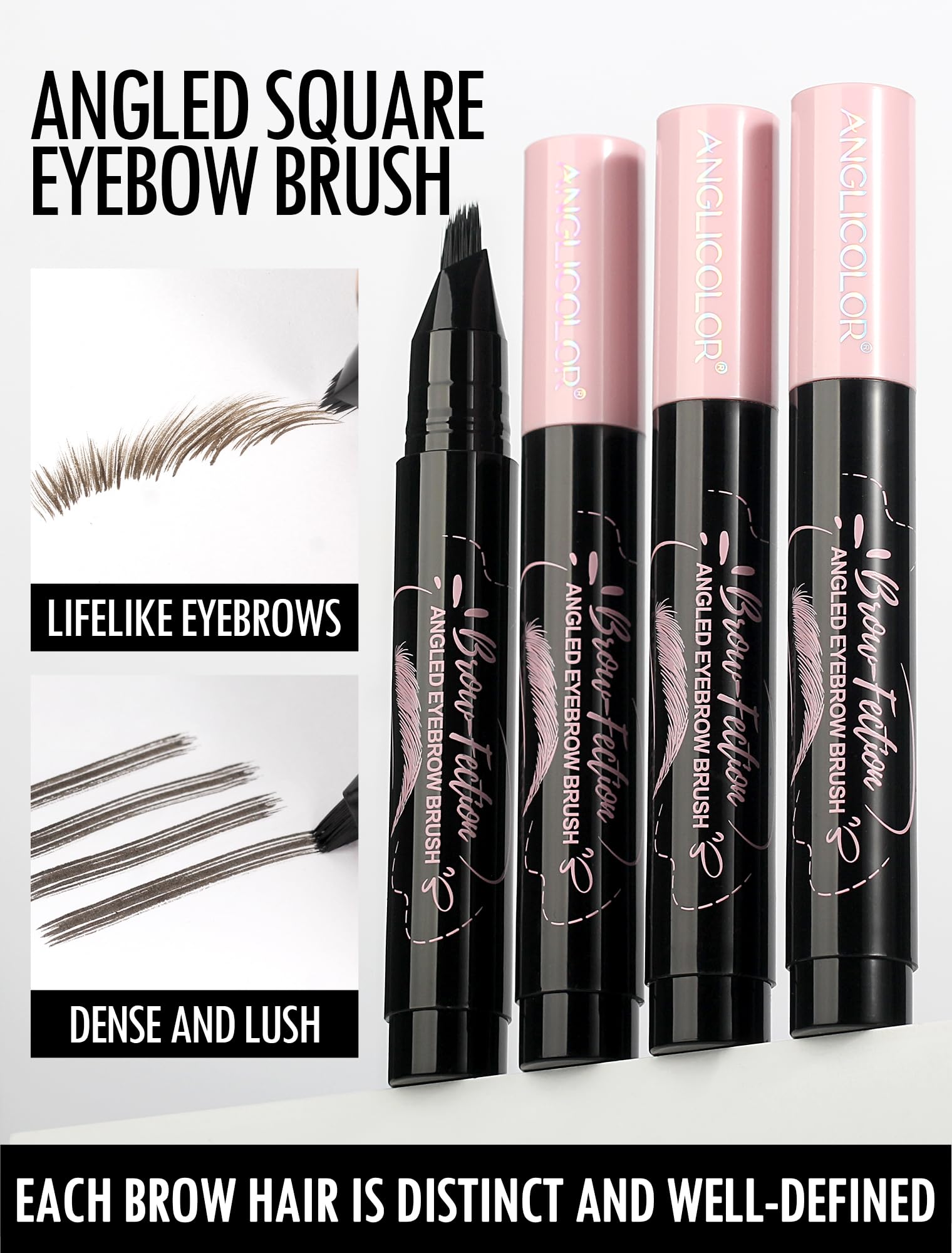 Anglicolor Eyebrow Pen showing dual brush and curved tip for natural filling.
