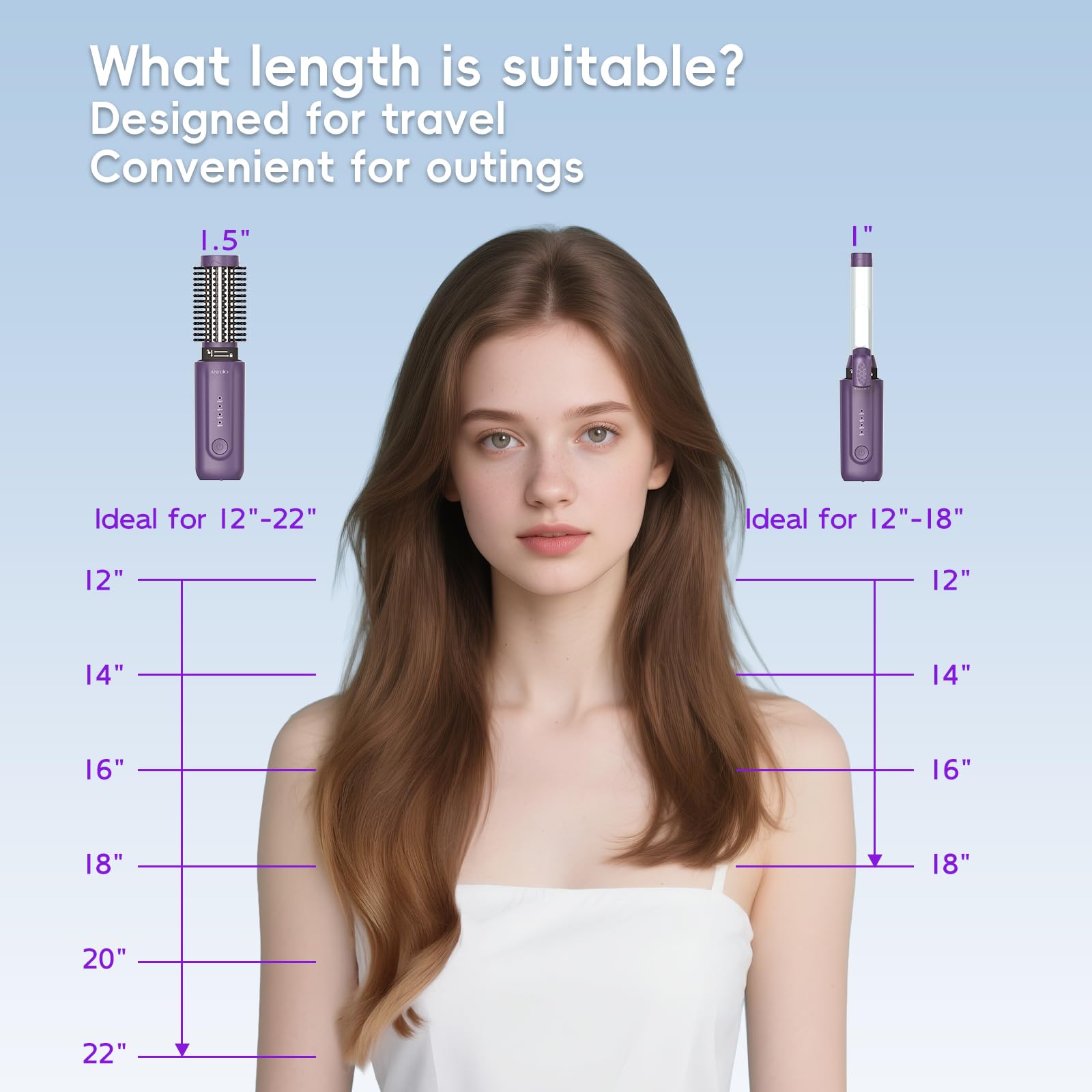 ANI·DIO cordless curling iron brush 50-minute battery life on a full charge