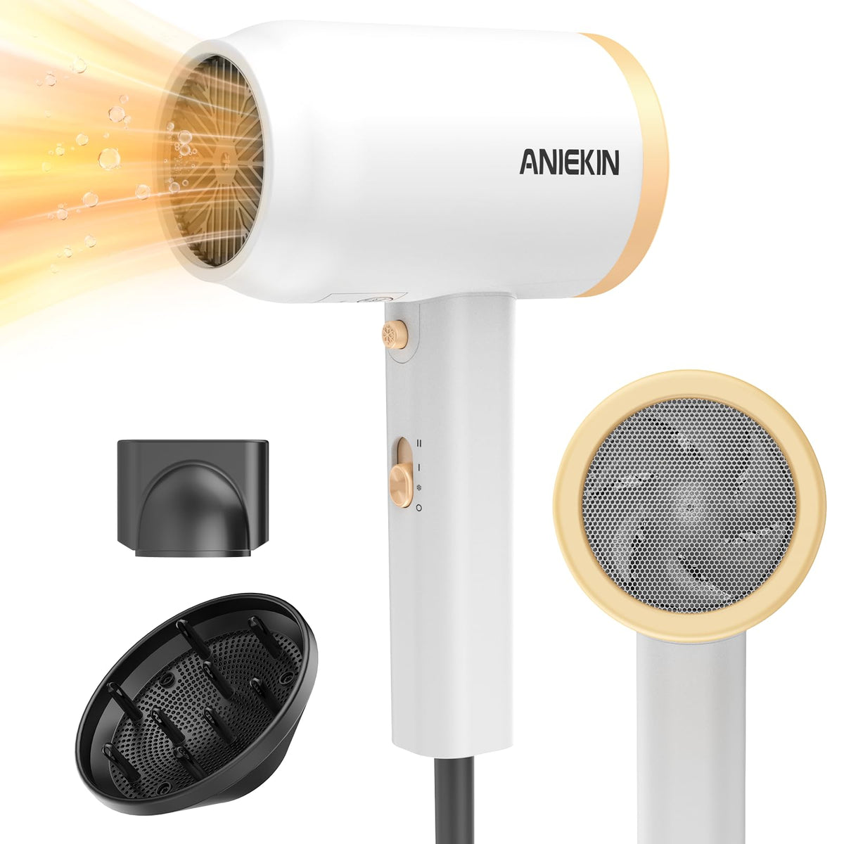 Aniekin hair dryer 1875W motor delivers fast drying for all hair types.