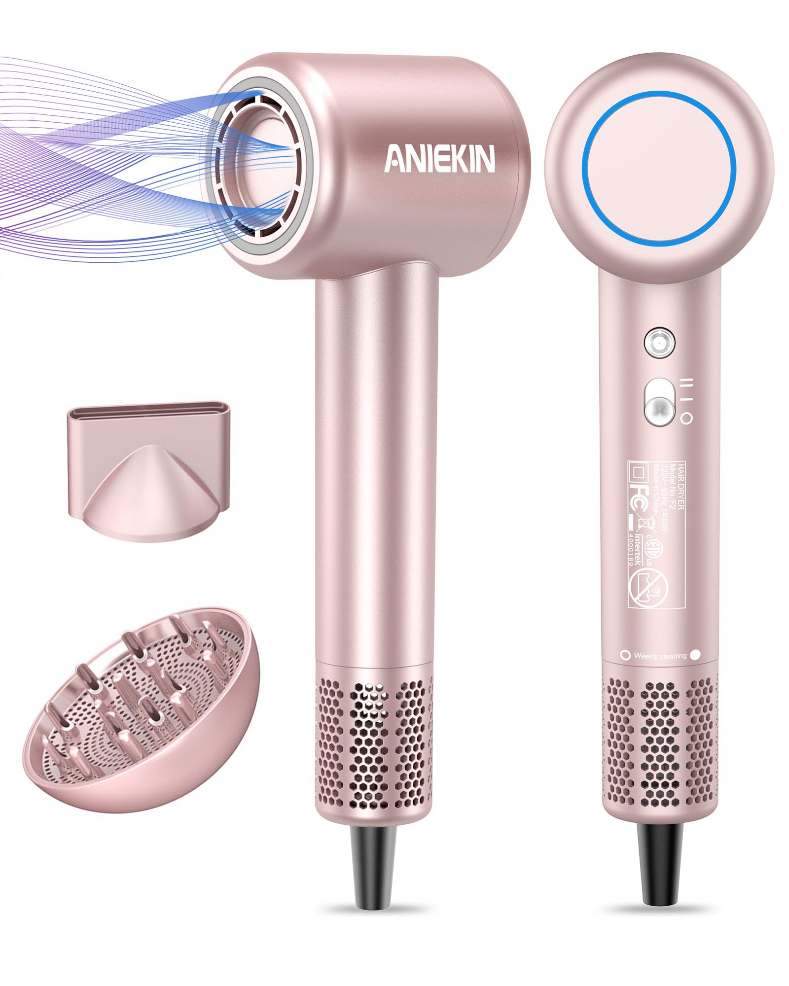 ANIEKIN hair dryer brushless motor close-up highlighting fast drying power
