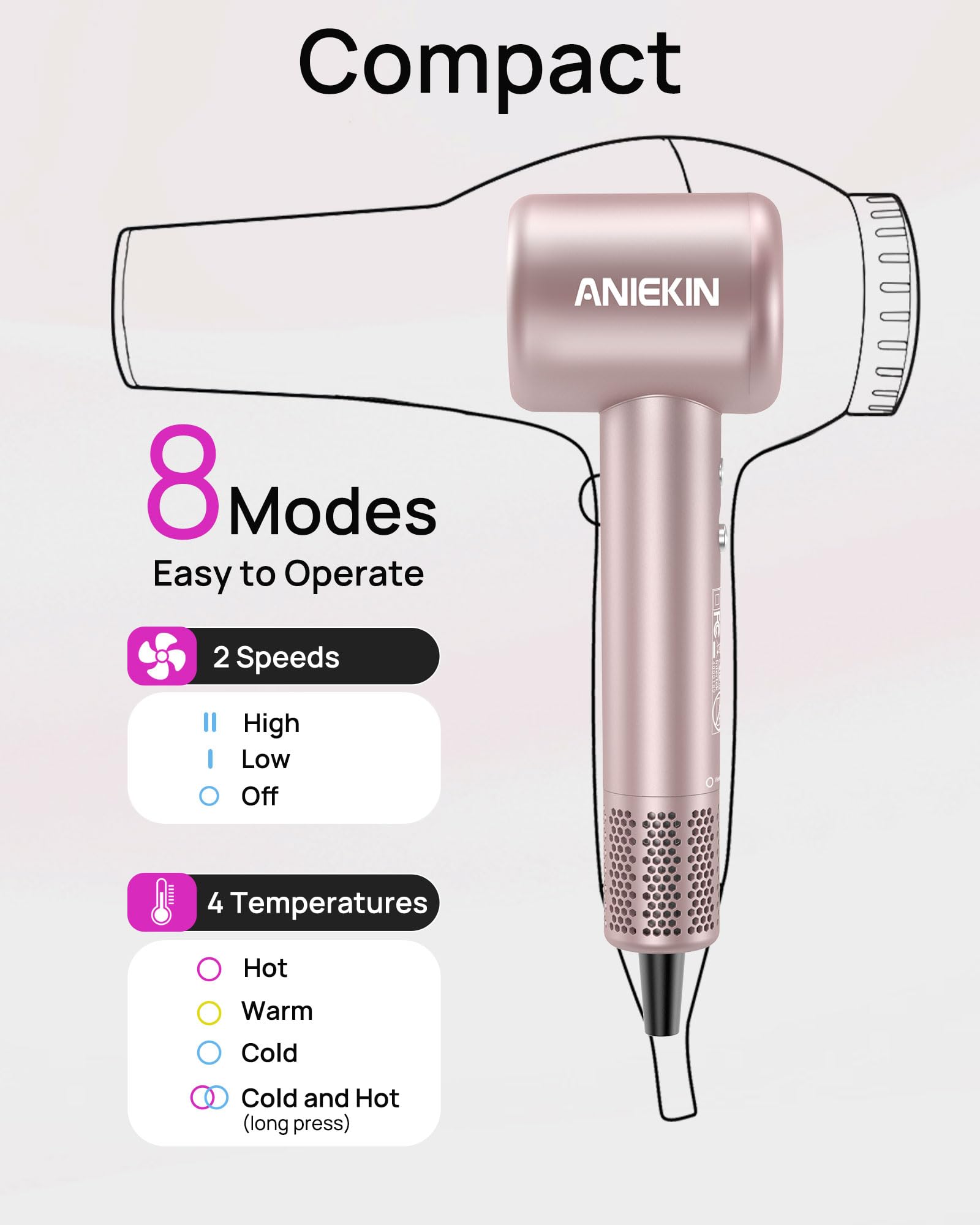 ANIEKIN hair dryer cooling mode for scalp-safe styling and refreshing finish