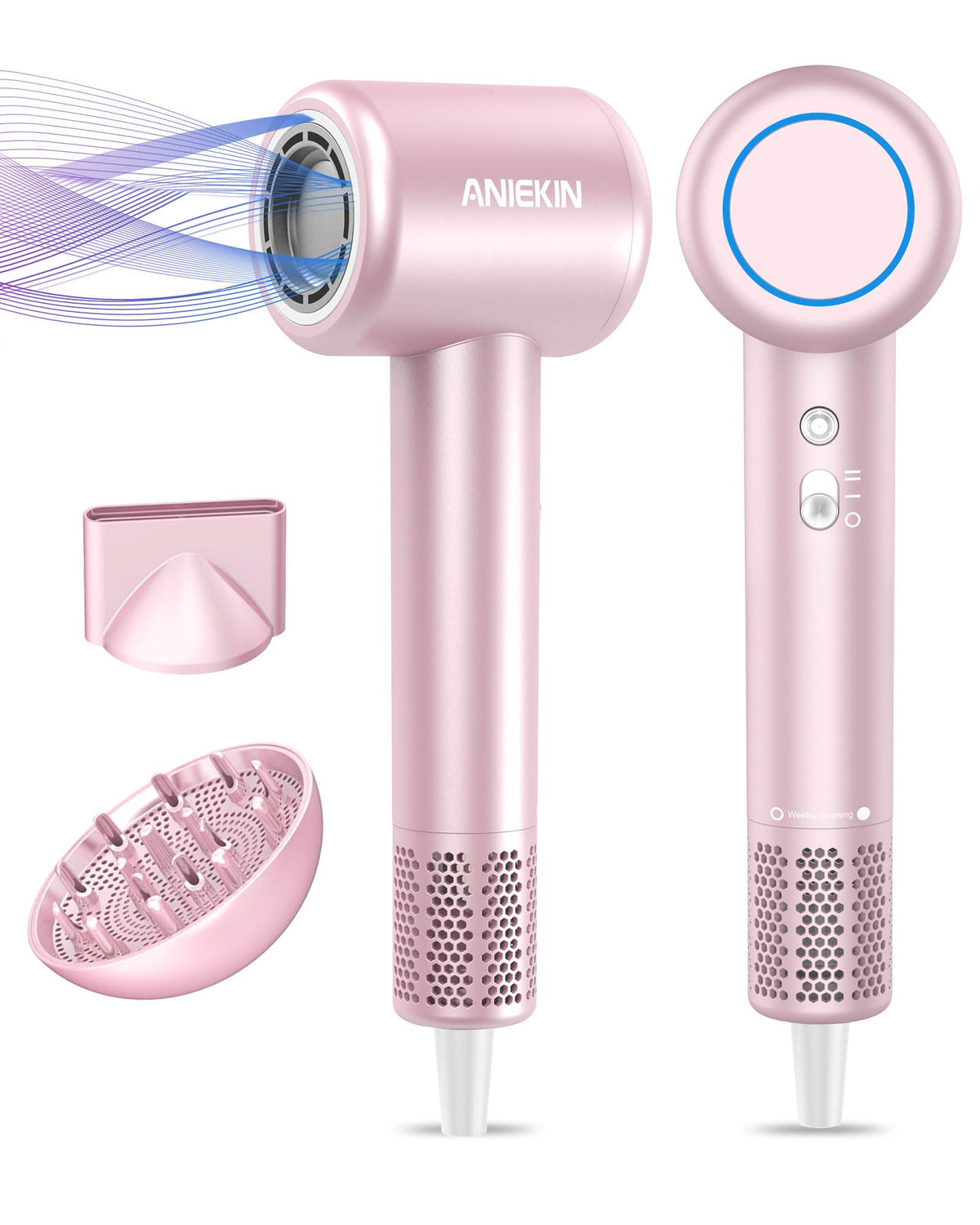 ANIEKIN hair dryer with diffuser attachment for salon-like styling at home