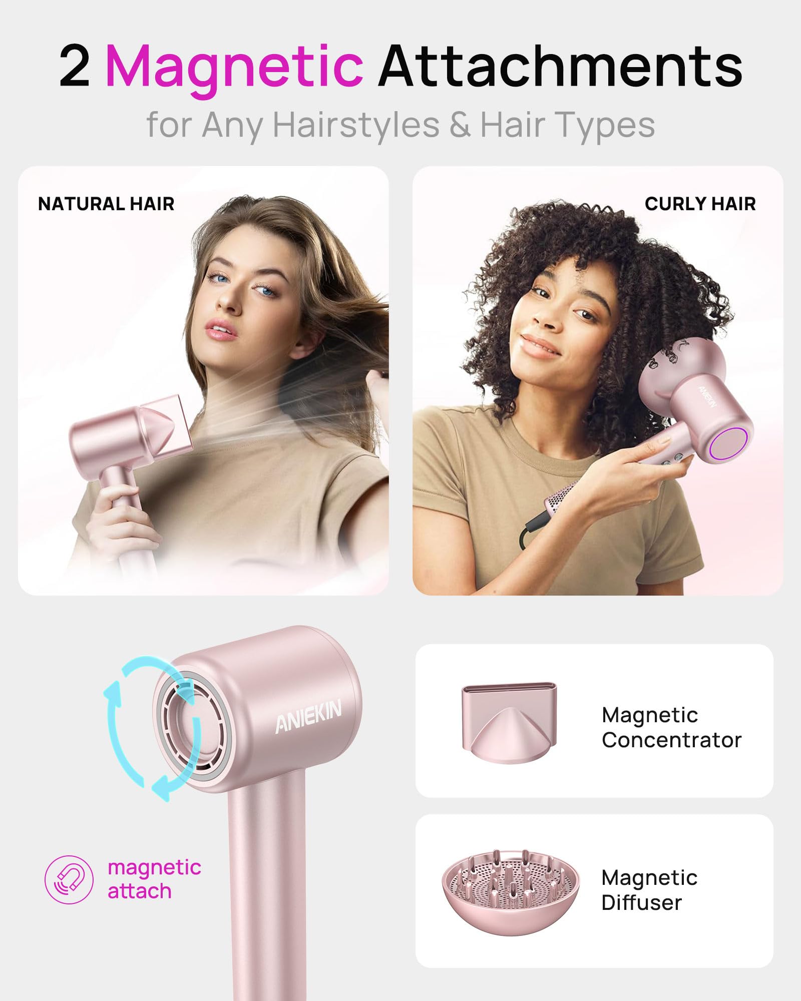 ANIEKIN hair dryer releases 200 million negative ions to reduce frizz