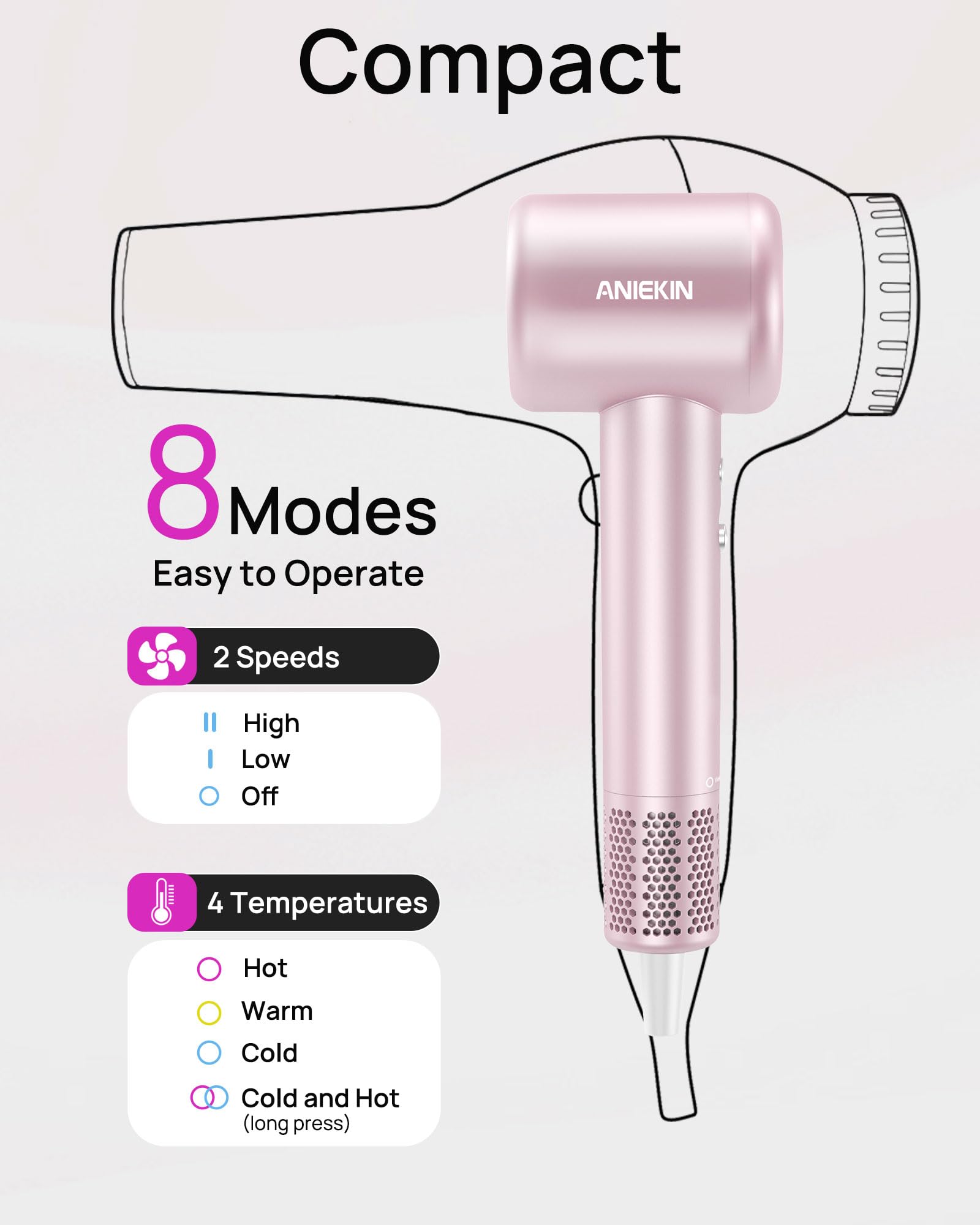 ANIEKIN hair dryer negative ion technology helps reduce frizz and lock in moisture